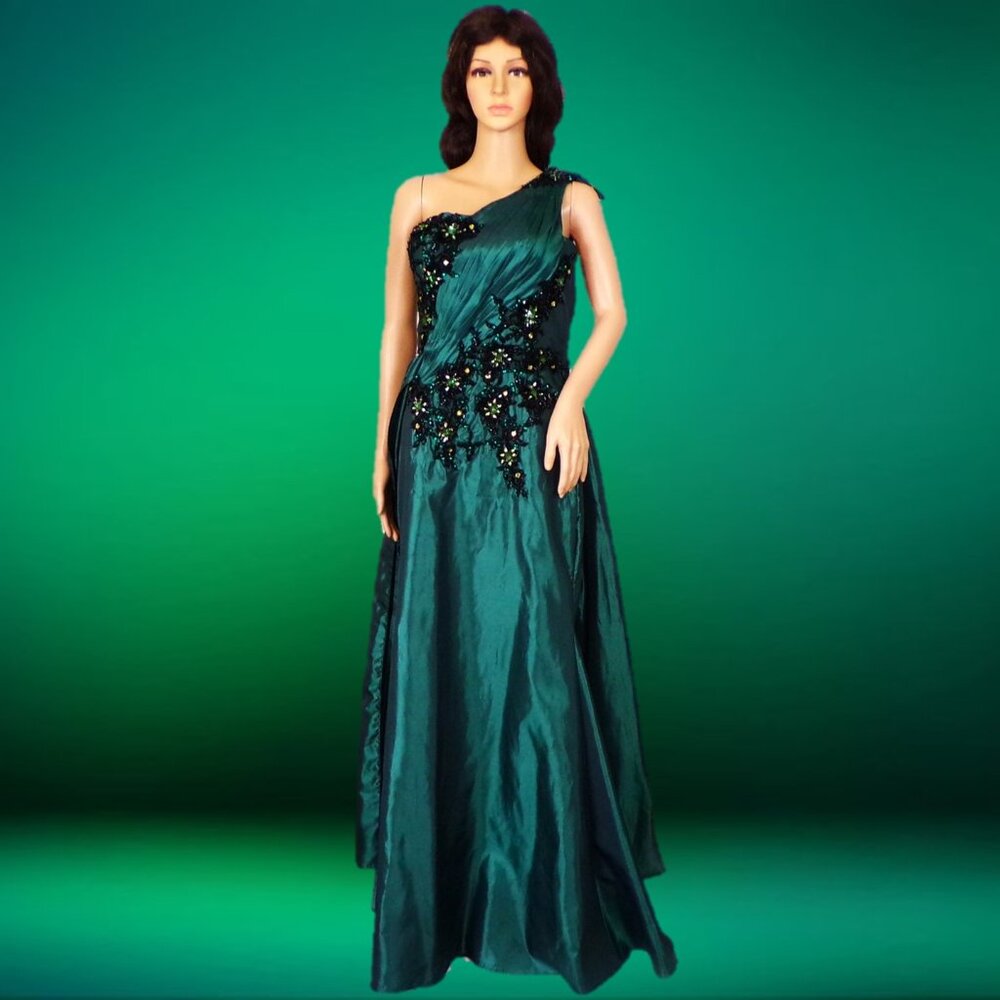 Tony Bowls Teal One-Shoulder Evening Gown